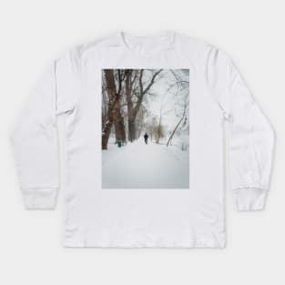 wandering the snowy park Kids Long Sleeve T-Shirt